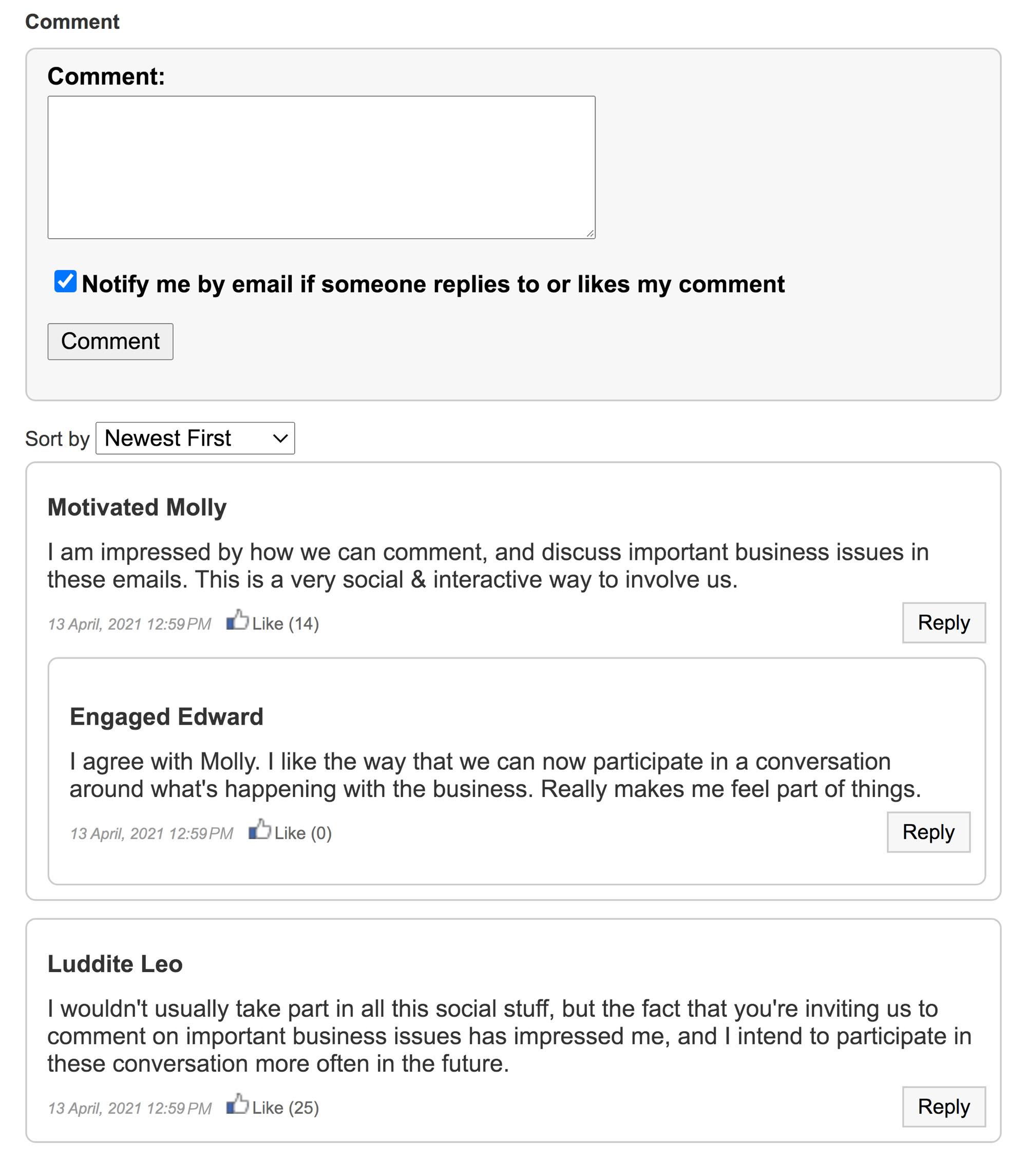 Example of Article Commenting