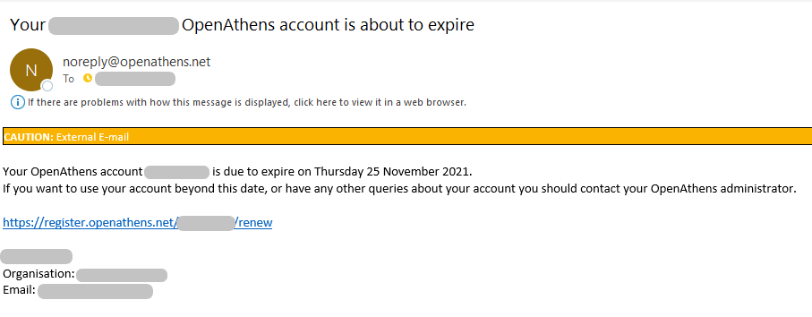 OpenAthens Account Expiration Email