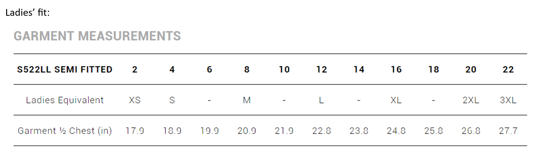 Women's Sizing Chart