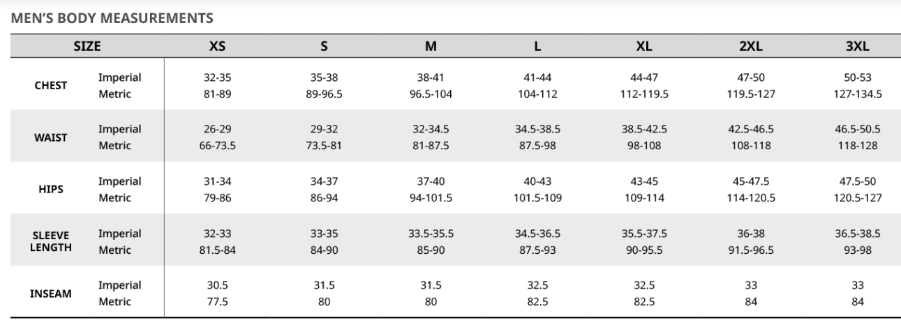 Men's Sizing Chart