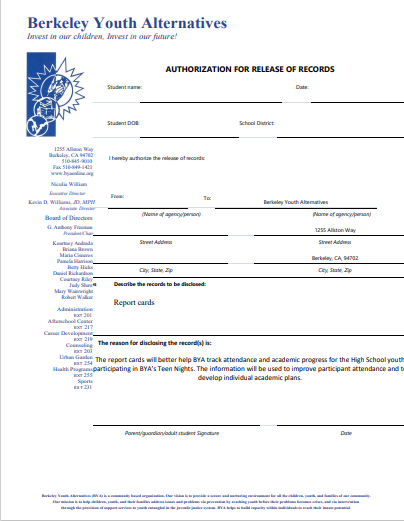 High School Report Card Release Form