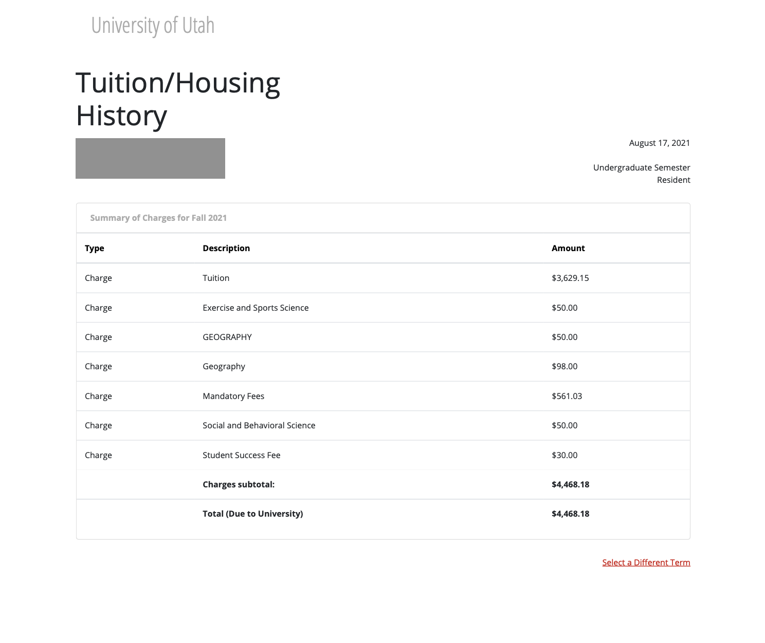 Tuition Statement Example