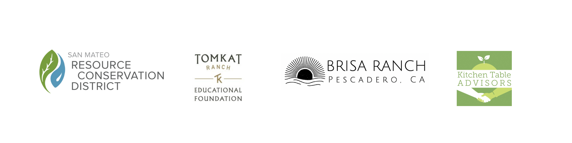 Logos for San Mateo County Resource Conservation District, Brisa Ranch, TomKat Education Foundation, and Kitchen Table Advisors