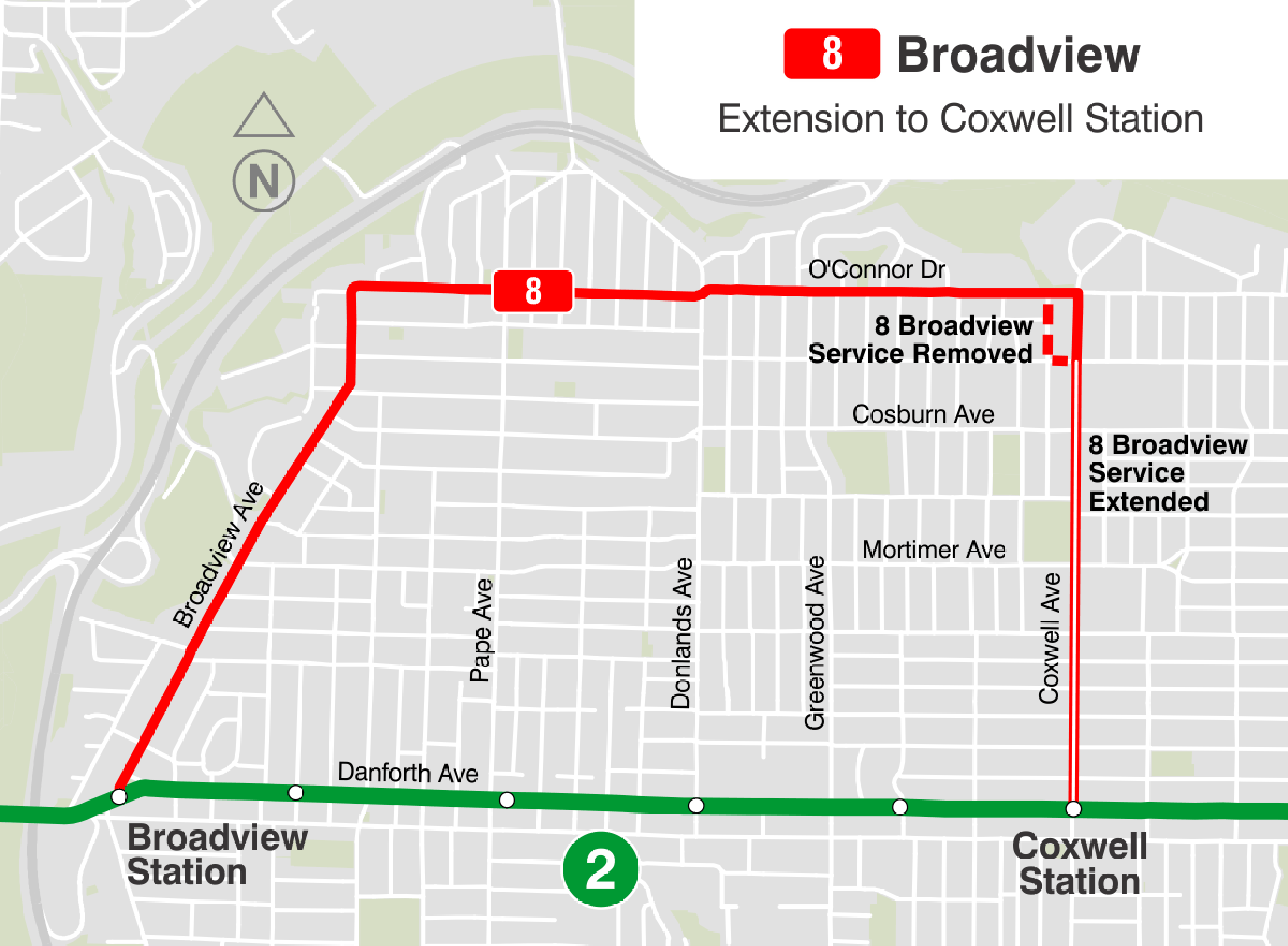 New service to Coxwell Station via 8 Broadview