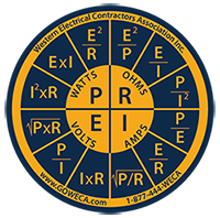 Gold and navy blue Ohms Law sticker